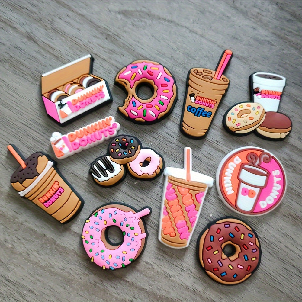 10Pcs Cartoon Food Donut Shoe Charms PVC Sandal Buckles Footwear Decor