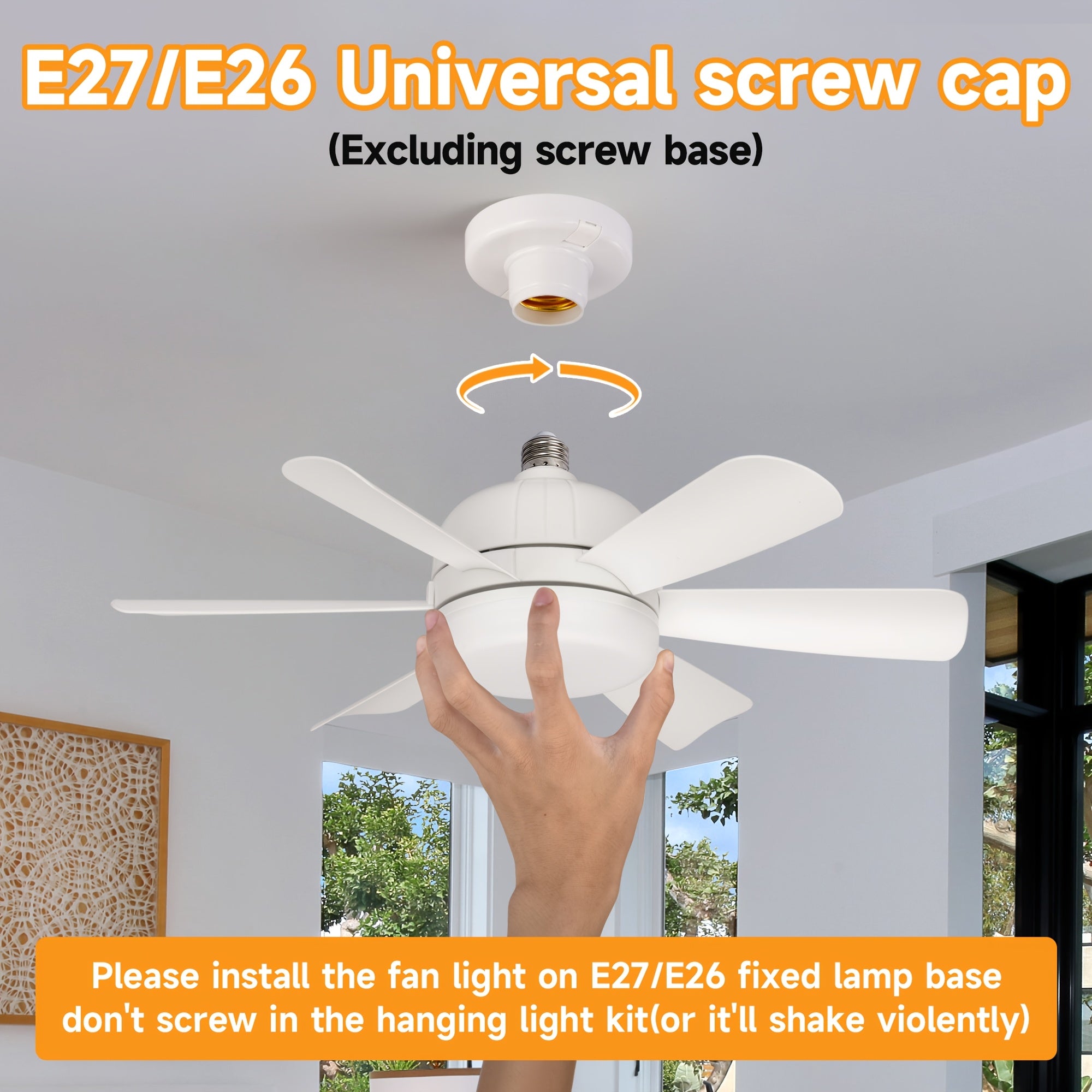 E27/E26 Small Ceiling Fan Light with 6 Blades Dimmable Quiet 4-Speed