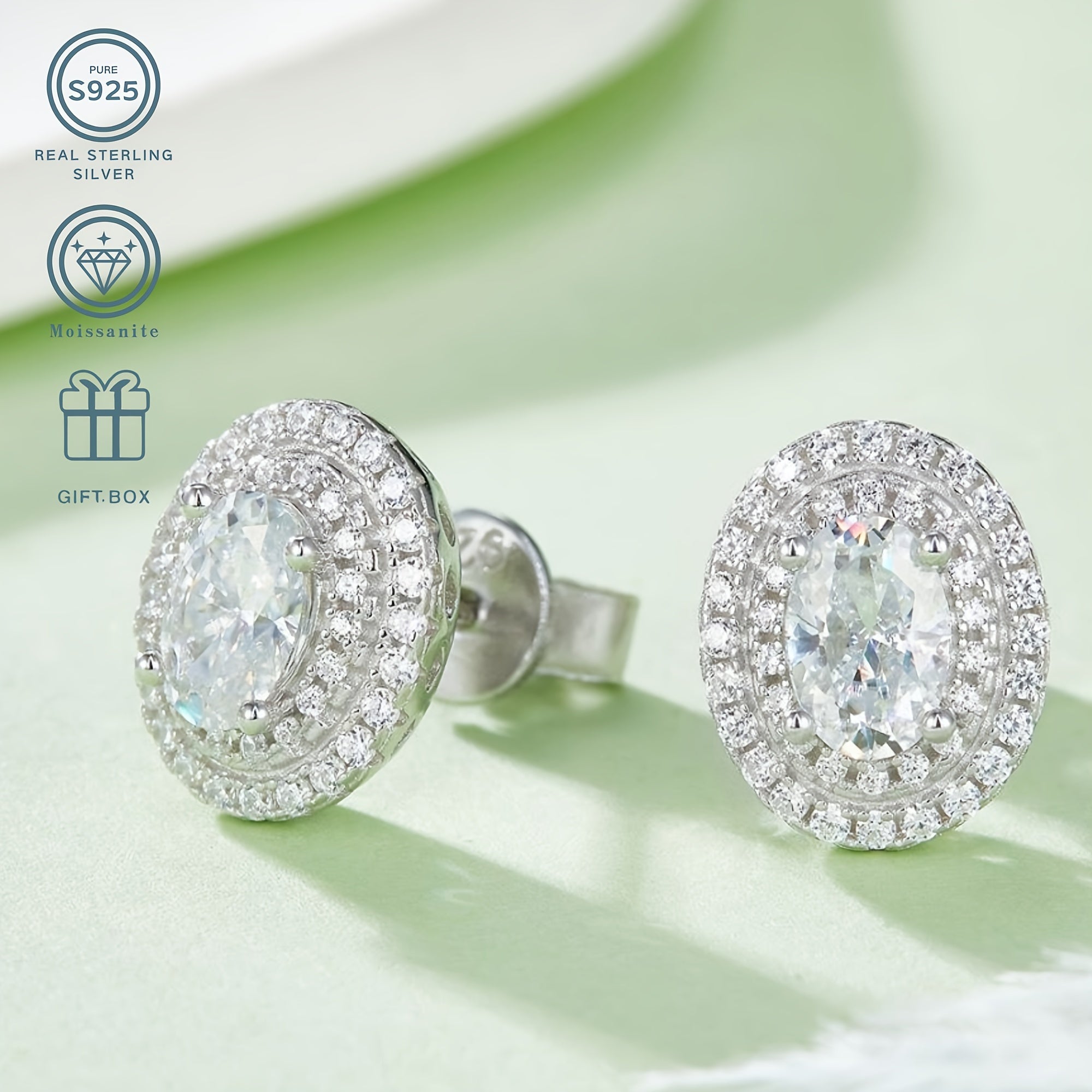 Conjunto de joyería de plata de ley con moissanita, colgante en forma de huevo y pendientes para boda y uso diario