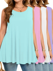 Women's Sleeveless Tanks Sets Solid Color Elastic Summer Casual