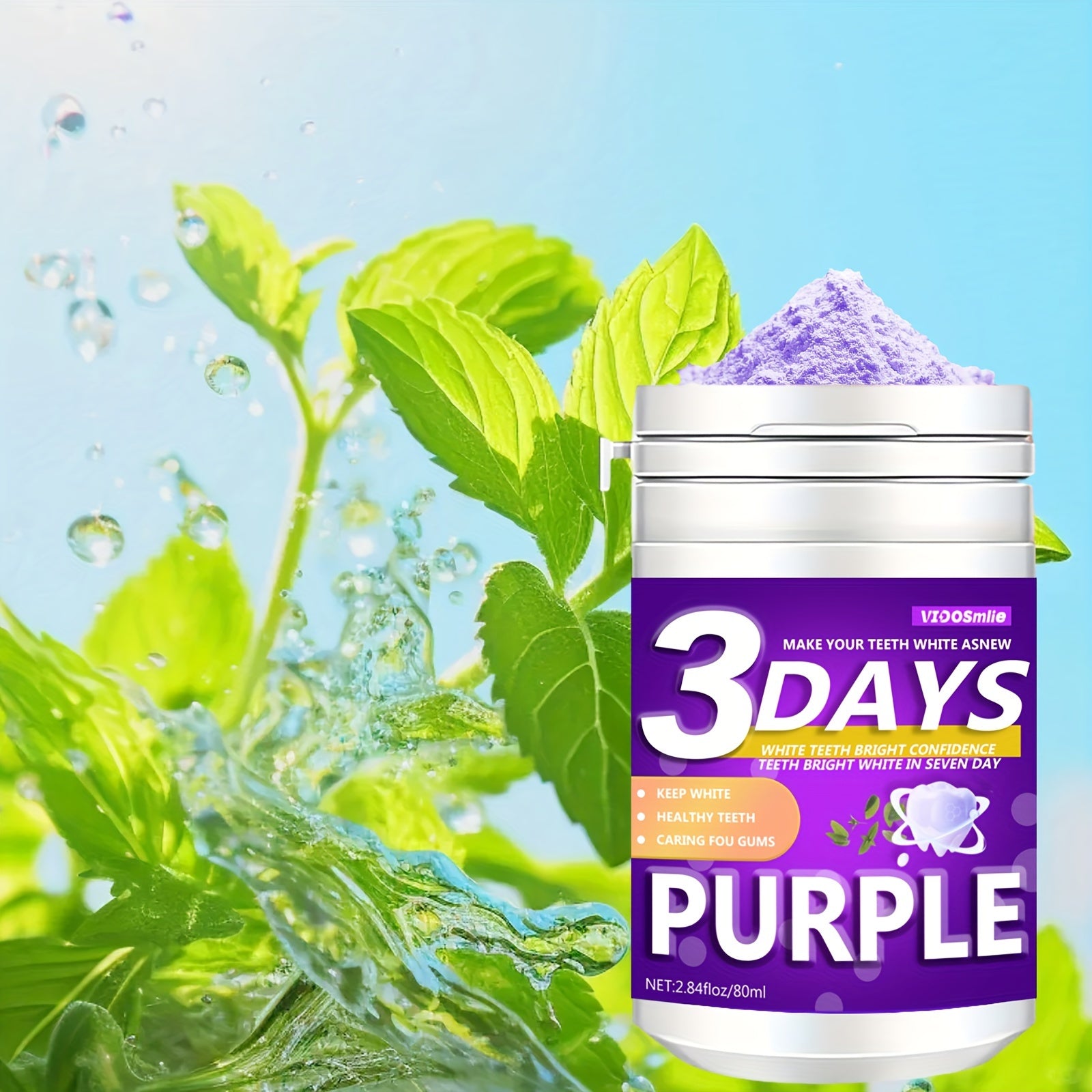 Purple Tooth Powder 80ml Natural Teeth Whitening with Honeysuckle and Mint