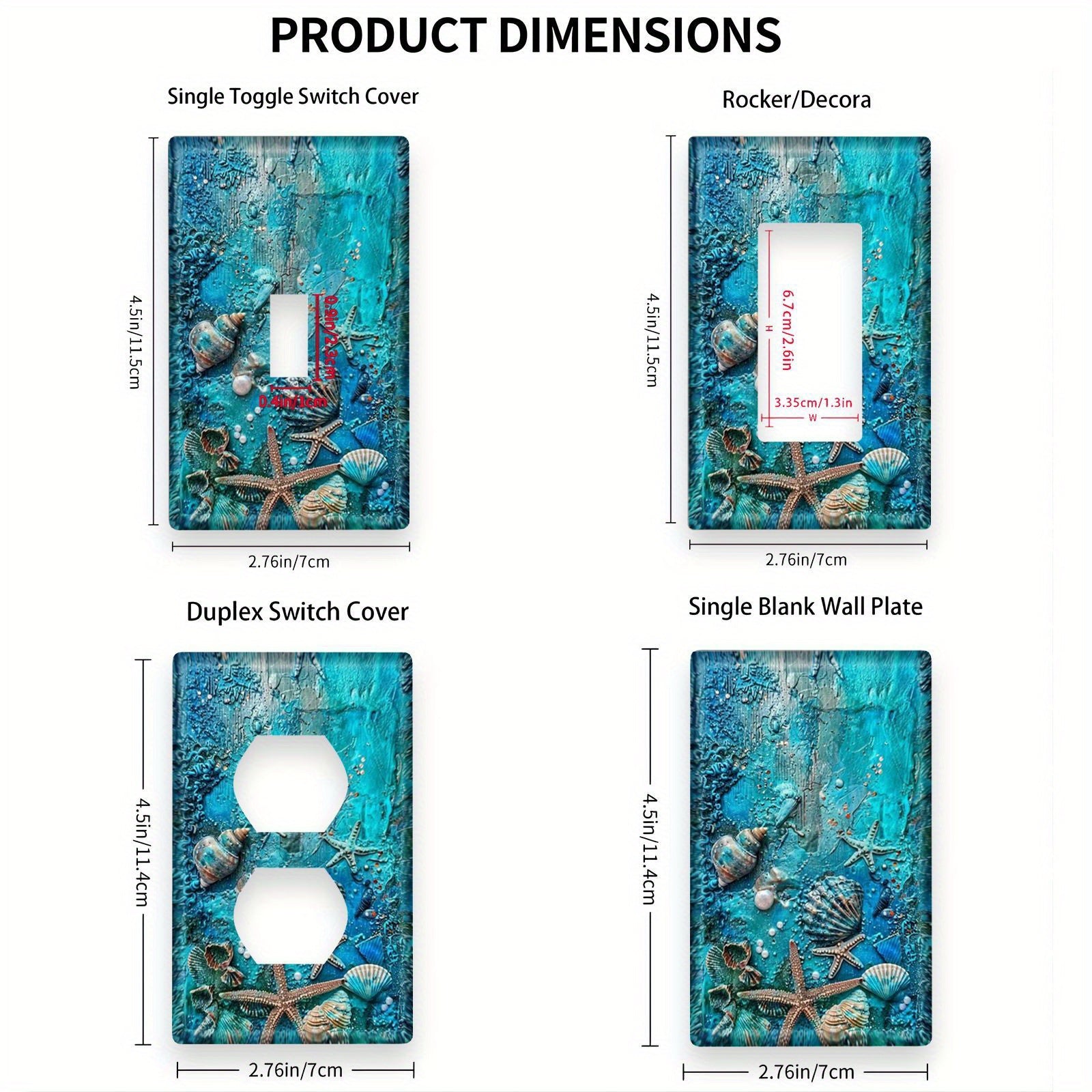 Blue Ocean Starfish and Seashell Switch Cover for Bedroom Kitchen Bathroom Decor