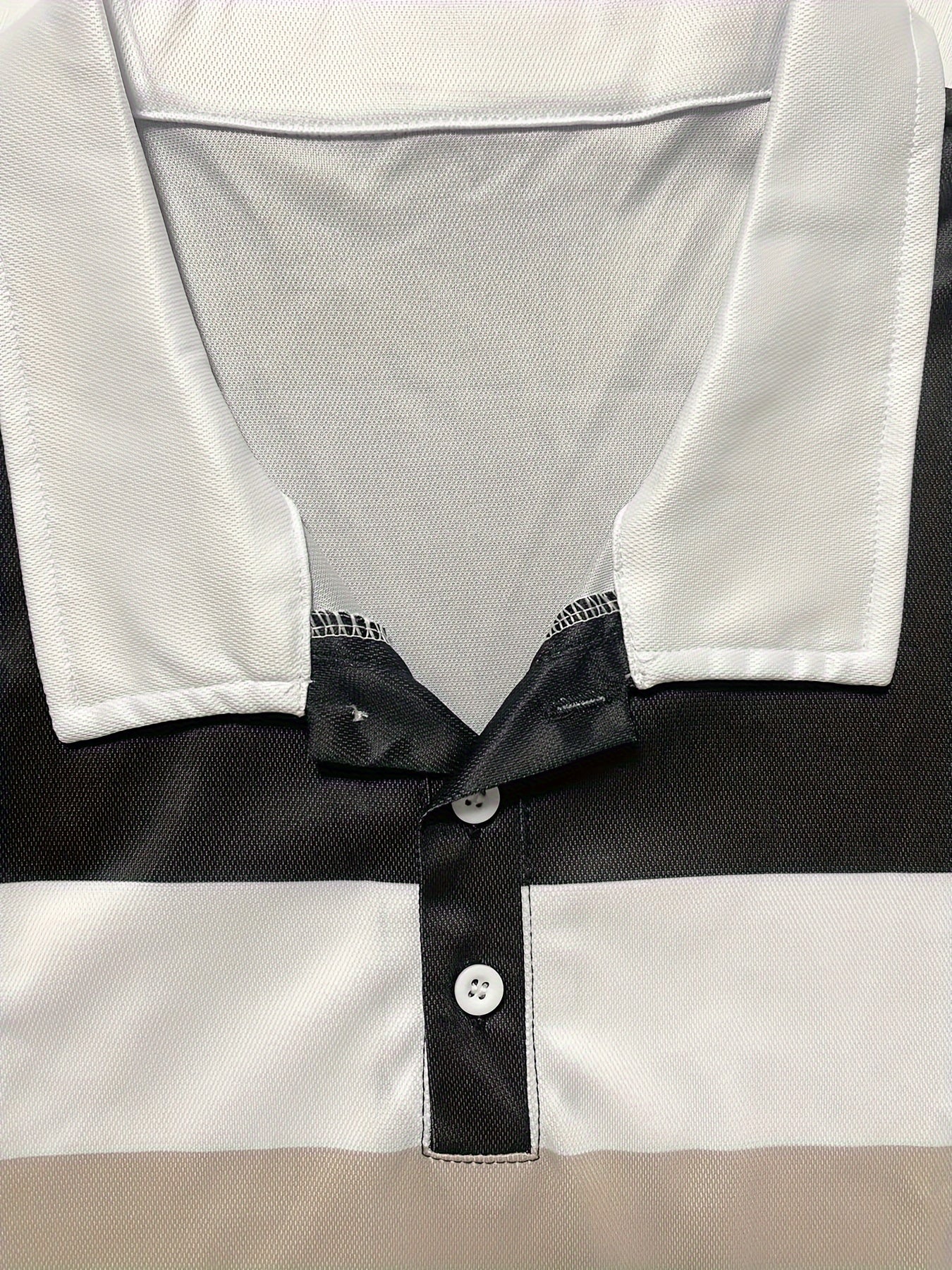 Men's Oversized Short Sleeve Polo Shirt with Patchwork Lines Casual Knit Fabric All-Season