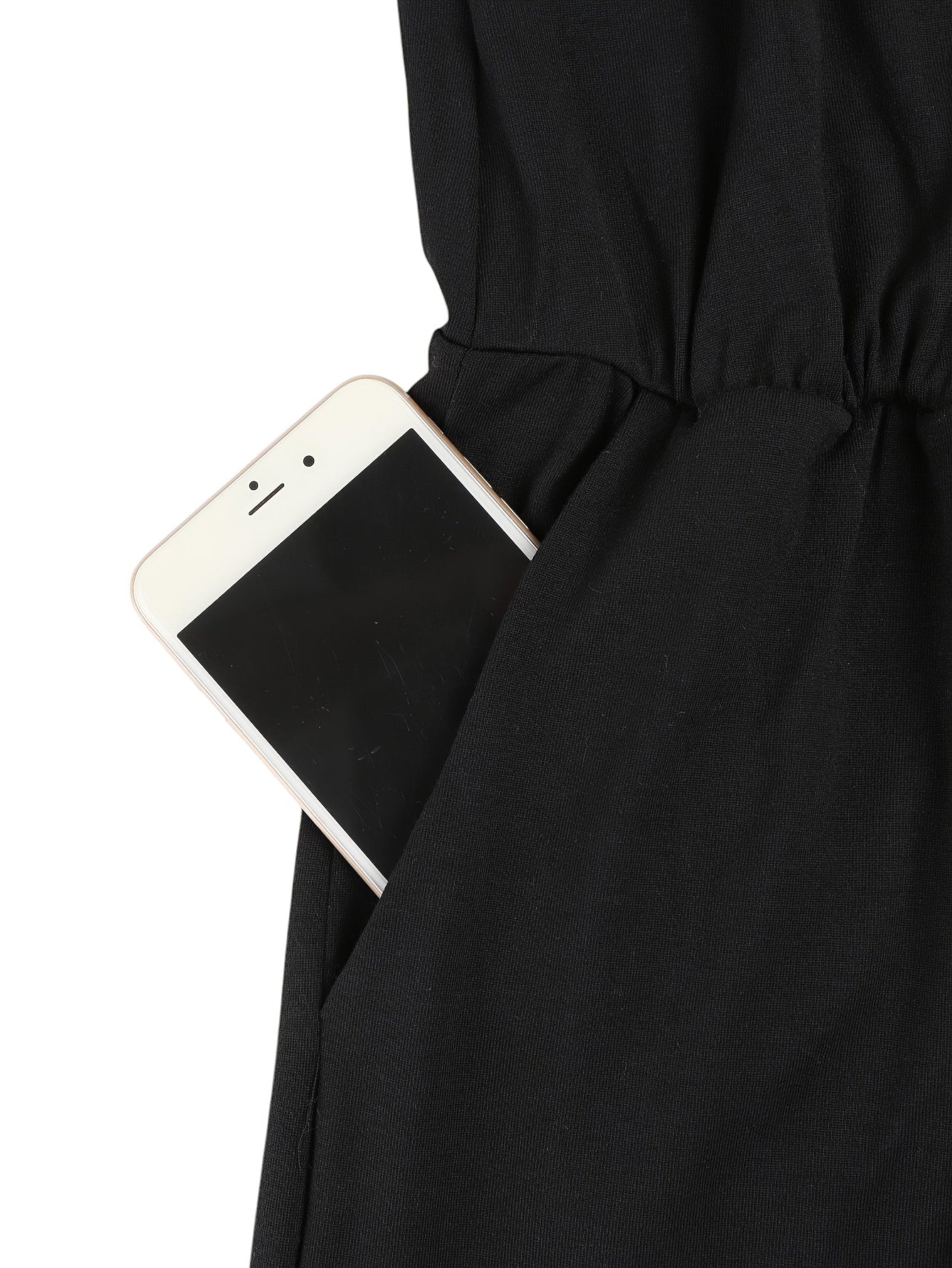 Plus Size Women's Black Casual Jumpsuit - Elastic Waist, Sleeveless, Wide-Leg