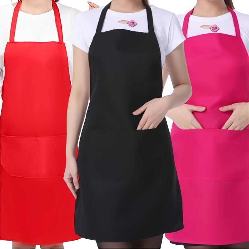 Waterproof Polyester Apron with Pockets for Cooking BBQ and Salon Use in Red Black Pink