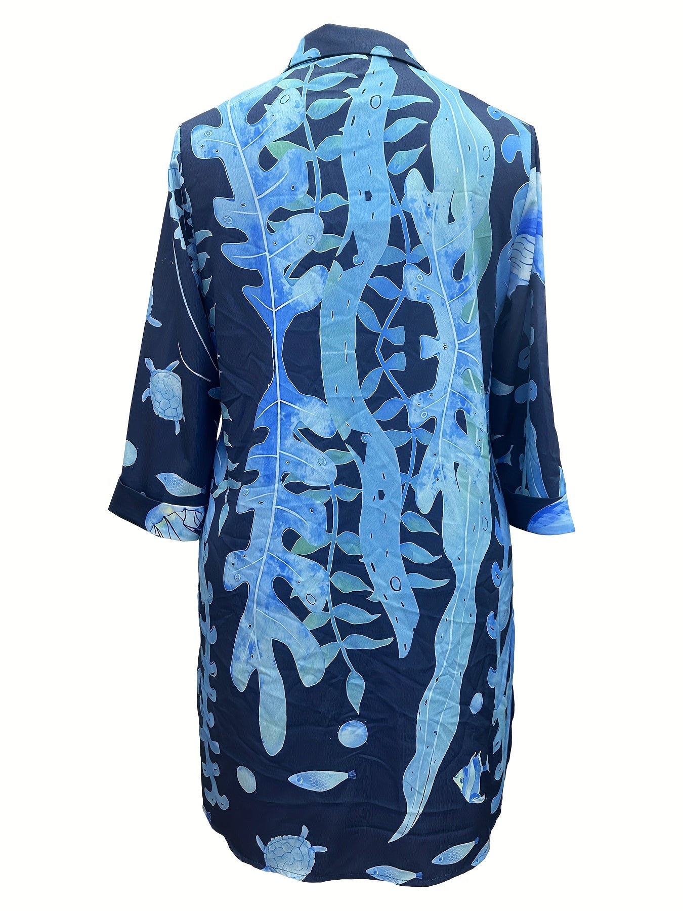 Camisa de manga larga para mujer de tallas grandes con estampado de pez acuático y diseño cómodo
