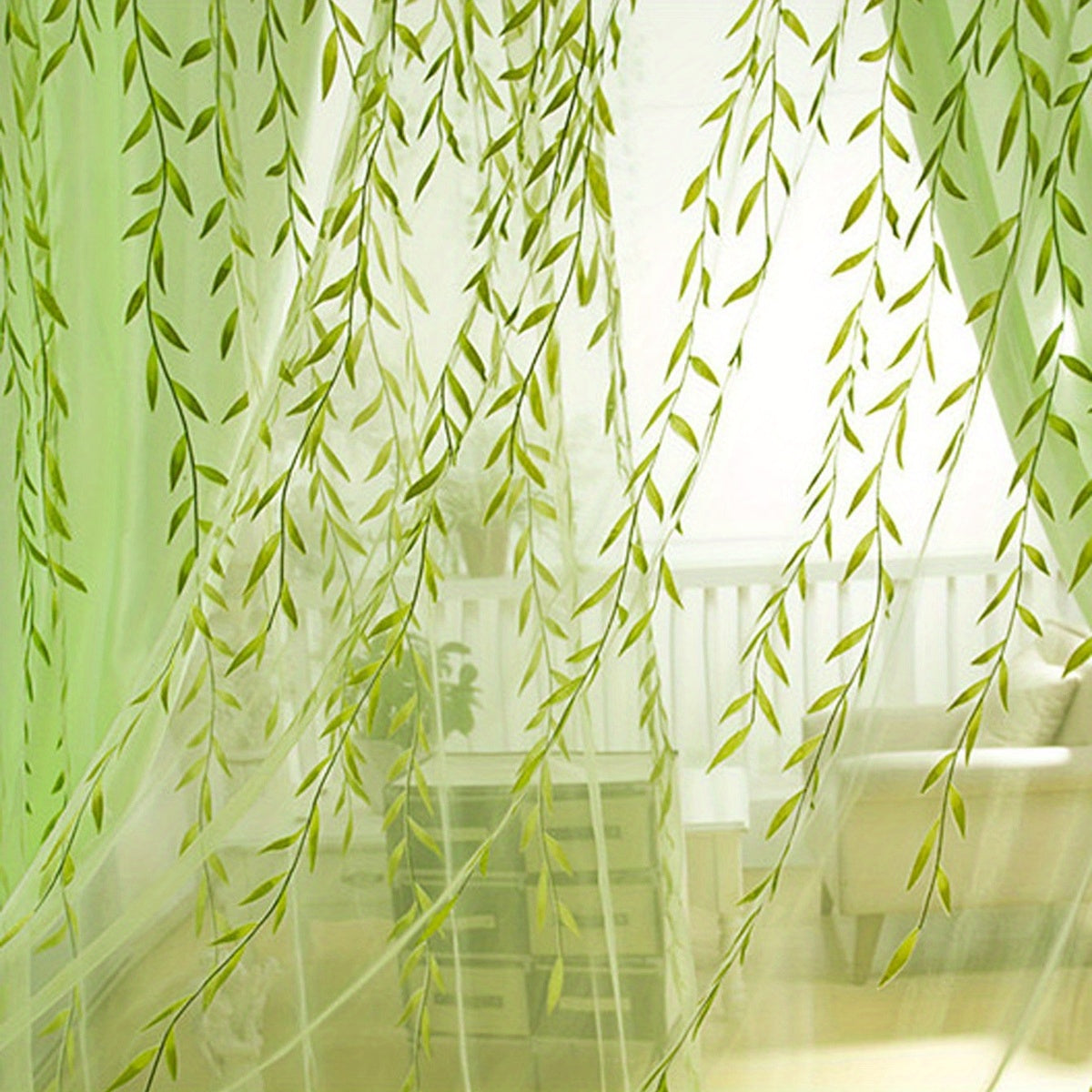 Green Sheer Curtain for Bedroom Living Room Office Window Treatment