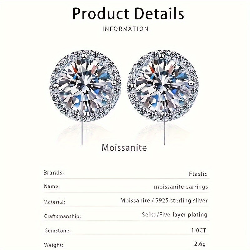 Moissanite studli marjonlar - 925 sterling kumushdan tayyorlangan, kundalik kiyimlar va sovg'a tadbirlari uchun mos, Mardi Gras va barcha mavsum kiyimlari uchun mukammal, gippoallergen, hashamatli sovg'a qutisi bilan birga keladi.