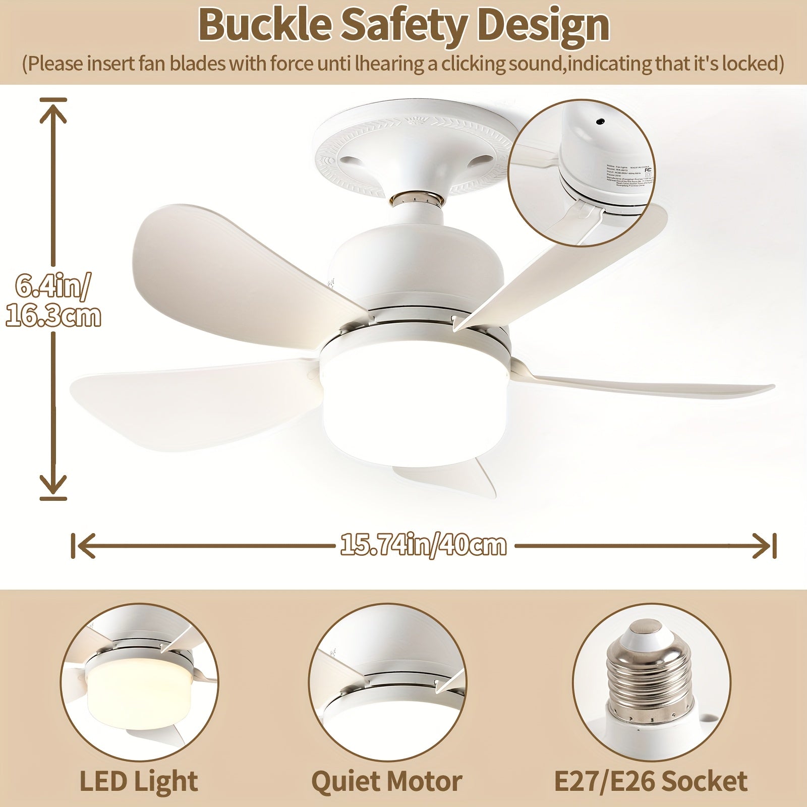 Set of 2 White Smart Ceiling Fans with LED Light, Remote Control, 3-Speed Adjustable