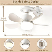 Set of 2 White Smart Ceiling Fans with LED Light, Remote Control, 3-Speed Adjustable