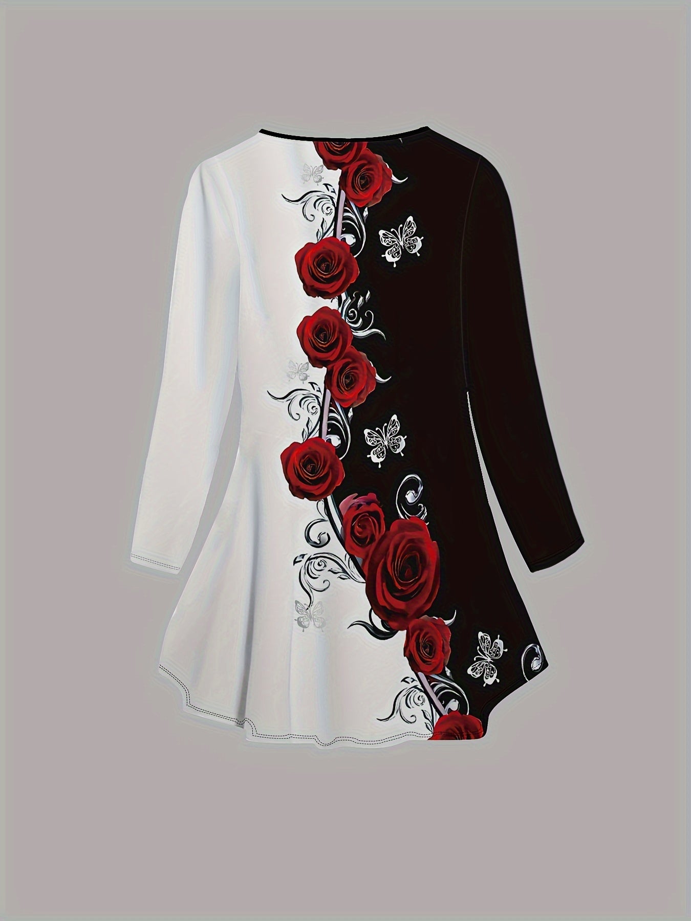 Women's Rose Print Outfit Set V Neck Flare T-Shirt and High Waist Flare Leg Pants