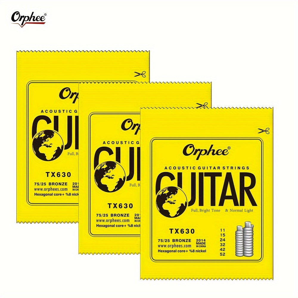 Набор струн для акустической гитары из фосфорной бронзы 0,25-1,34 мм, 3 упаковки, полный тональный диапазон