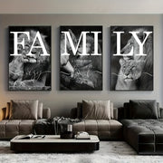 Unframed Black and White Lion Family Canvas Wall Art Set for Bedroom Living Room Decor