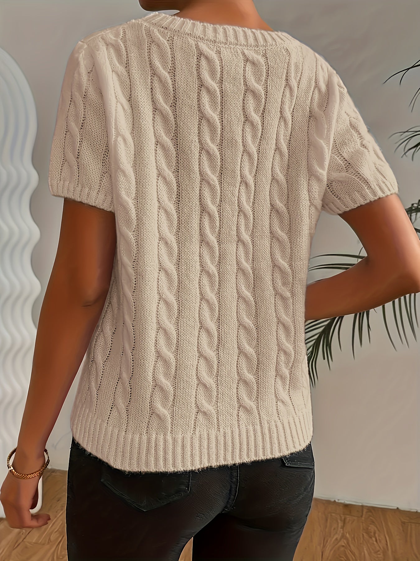 Women's Sweater Thick Round Neck Short Sleeve Solid Color Spring Summer Casual Top