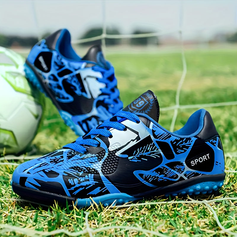 Youth Soccer Cleats for Boys Black Red Lace-Up Rubber Sole EVA Insole