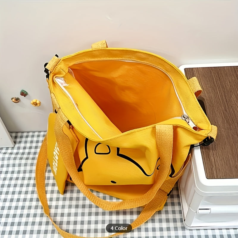 Cartoon Print Nylon Tote Bag with Large Capacity for Commuting Shoulder and Coin Bags