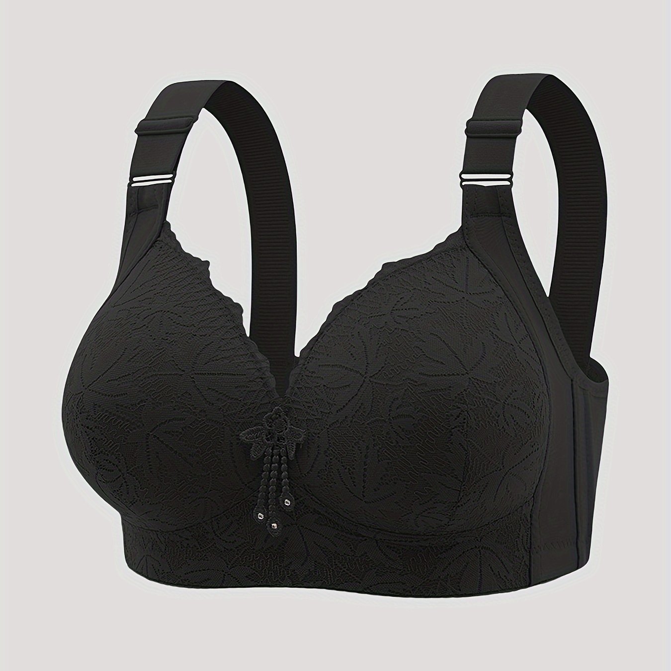 Women's Floral Lace Wireless Push-Up Bra Breathable Satin Tassel Lingerie