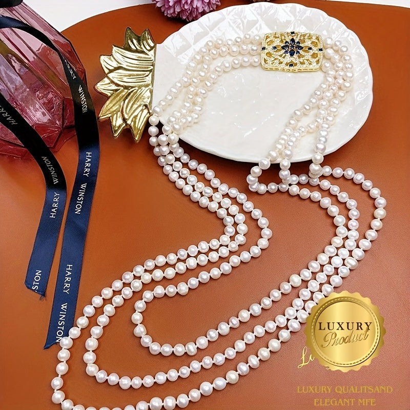 Women's Freshwater Pearl Necklace Multi-Strand Elegant Jewelry Gift Box