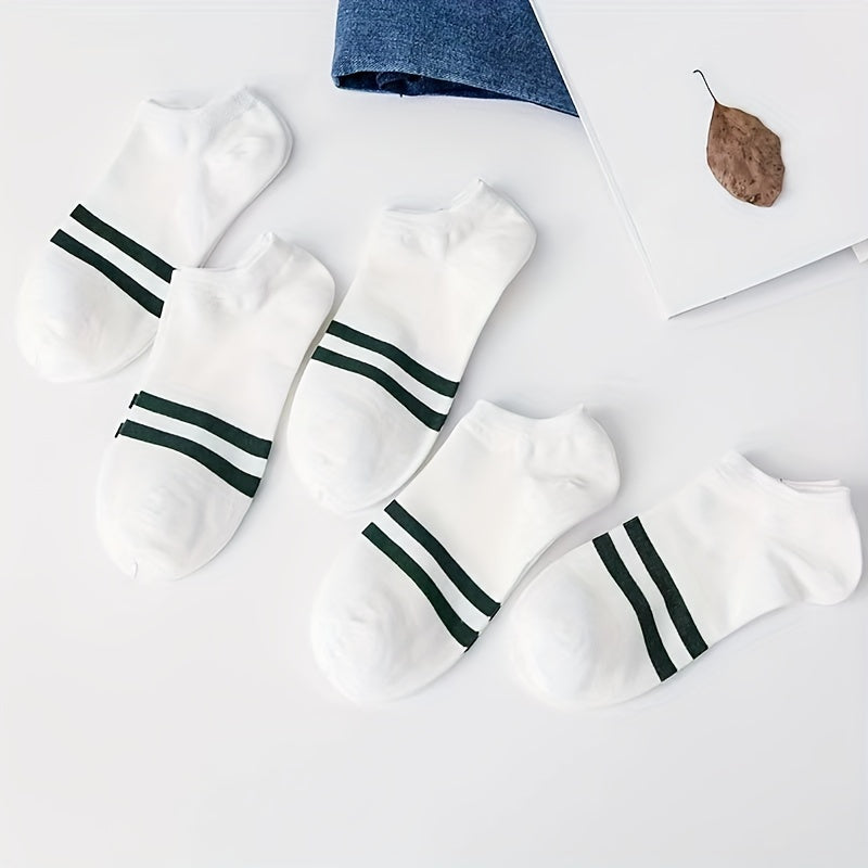 Мужской набор из 5 пар низких спортивных носков с дышащим, влаговыводящим, полосатым хлопком для лета