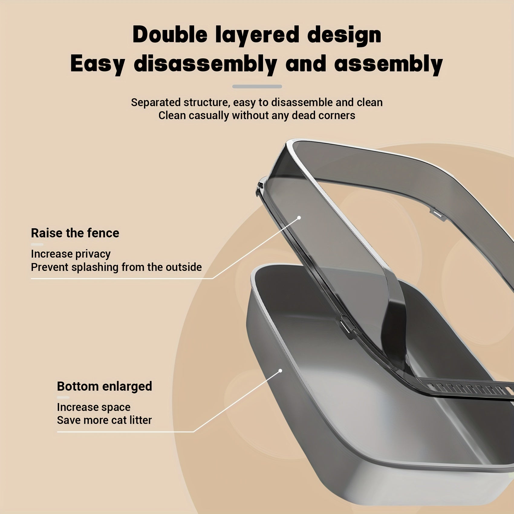 Plastic Cat Litter Box with Shovel Square High Edge Design Easy to Clean