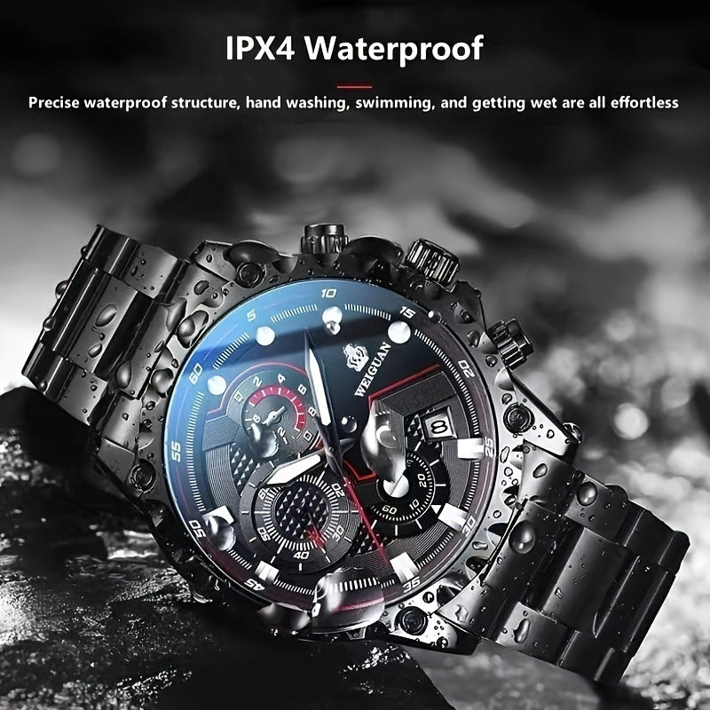 Men's Black Leather Business Watch with Minimalist Design