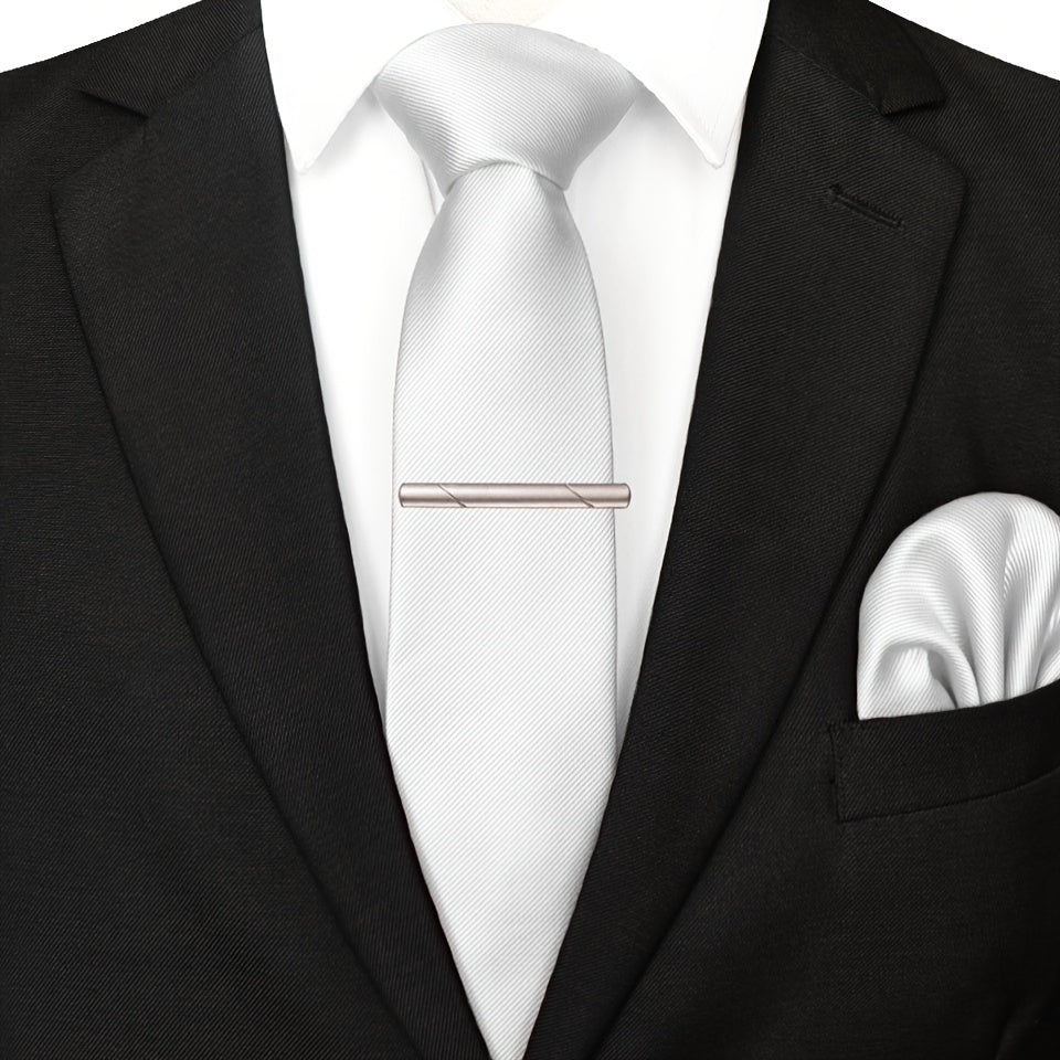 Men's Wedding Ties Set with Tie Clips and Handkerchief for Formal Events