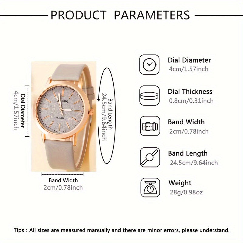 Women's Quartz Watch Set with Heart Jewelry, 6-Piece, Faux Leather Strap