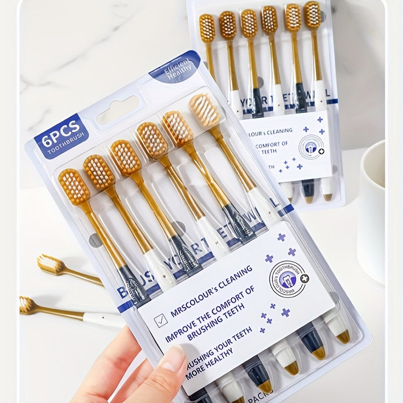 6 dona kattalar uchun yumshoq sochli tish cho'tkasi, keng bosh va ergonomik tutqich bilan