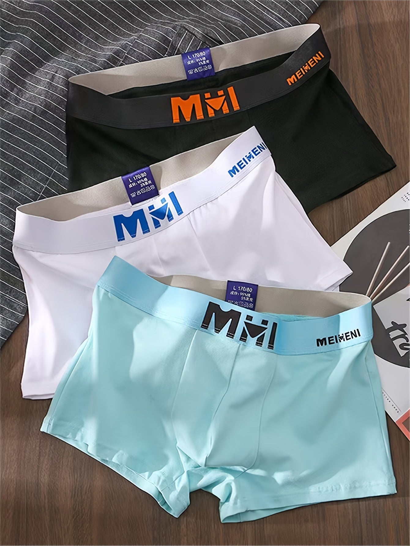 Men's Cotton Boxer Briefs 3-Pack Medium Stretch Solid Color Athletic Underwear for Youth