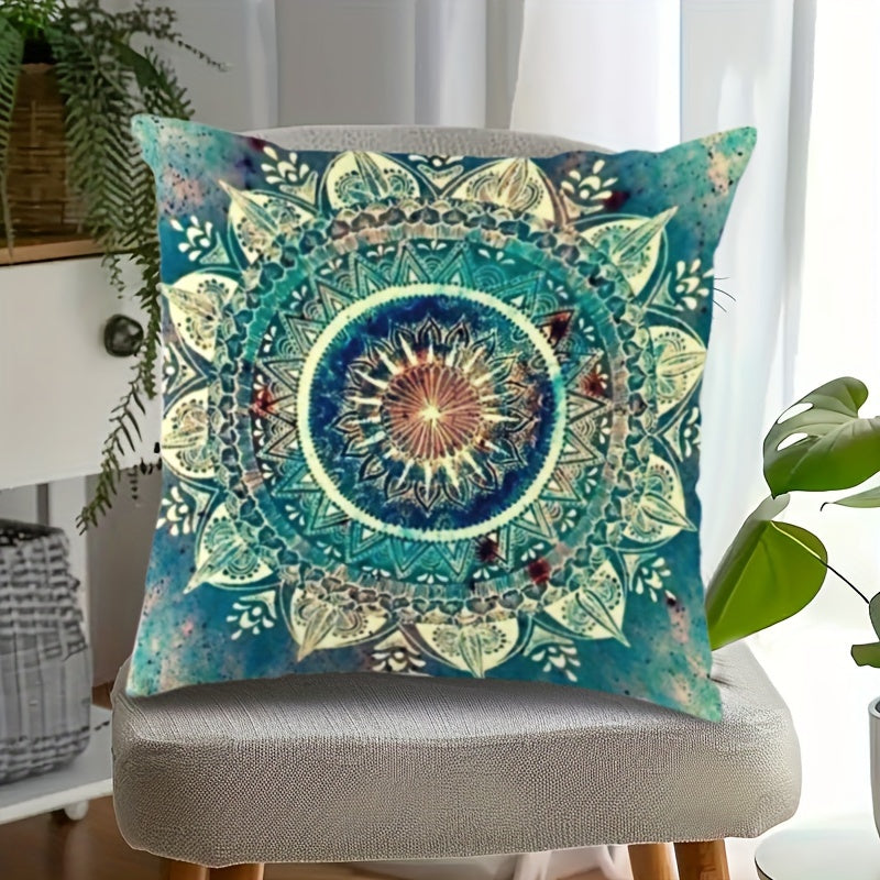 Funda de cojín estilo bohemio con mandala de 45cm, doble cara, poliéster para decoración de sofá y cama