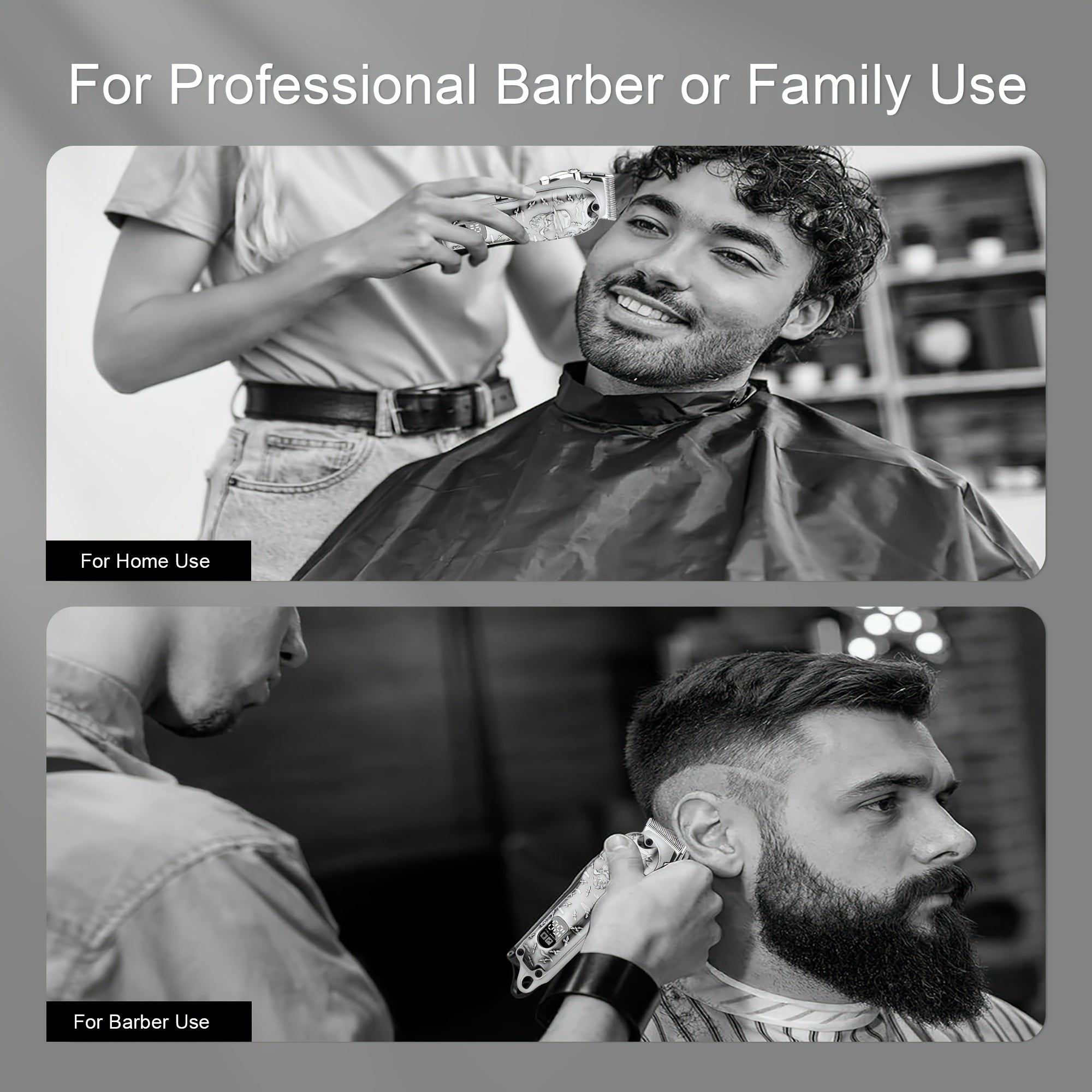 Set de cortapelos profesional con cuchilla de acero inoxidable, batería de litio recargable, carga USB, pantalla digital, operación inalámbrica, cuerpo de aleación de zinc