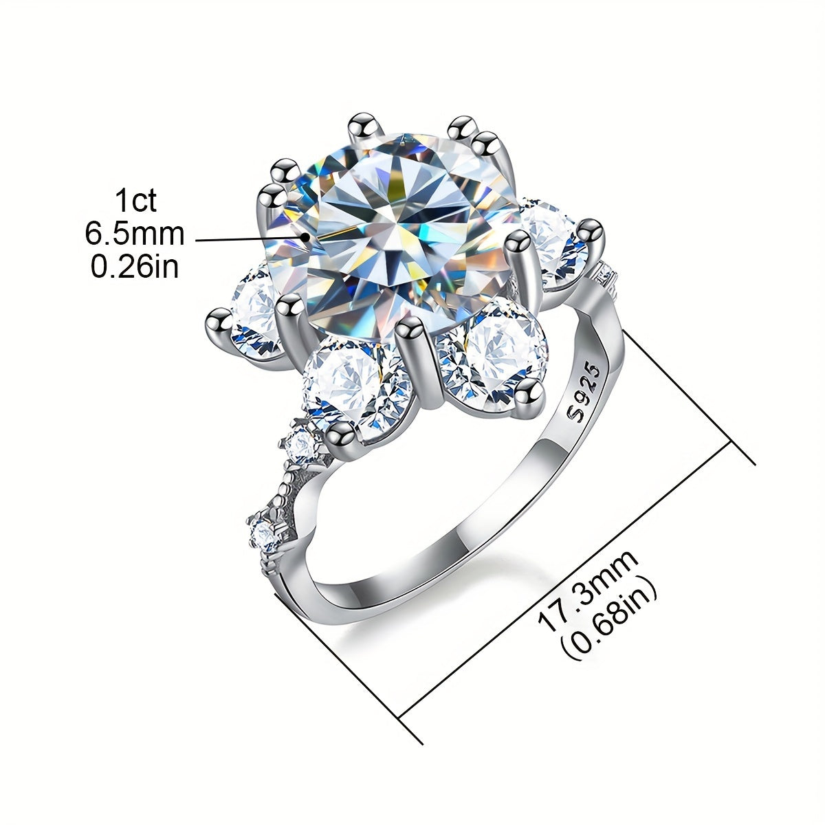 Sterling Silver 1ct Moissanite Halo Ring Wedding Band Engagement Jewelry