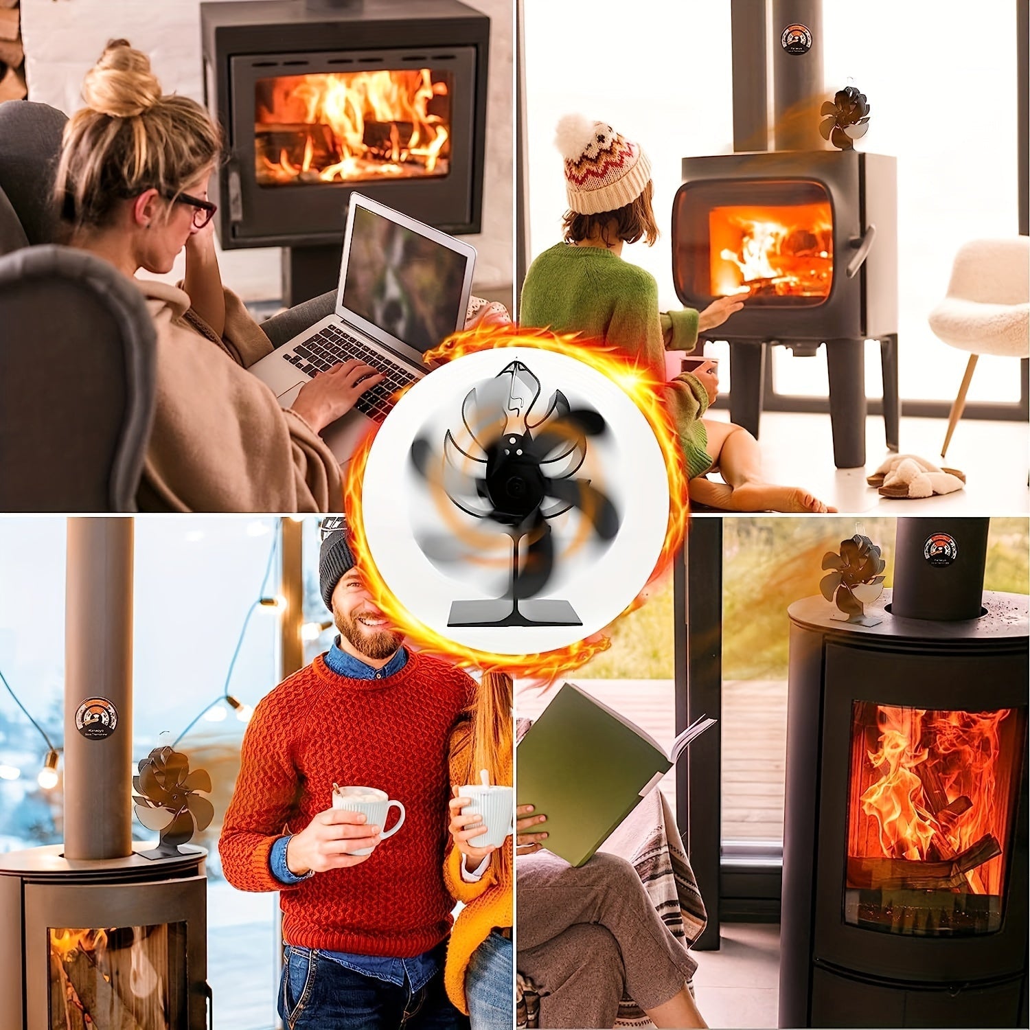 Heat Powered Wood Stove Fan with 6 Blades, Metal Construction, Ultra-Quiet