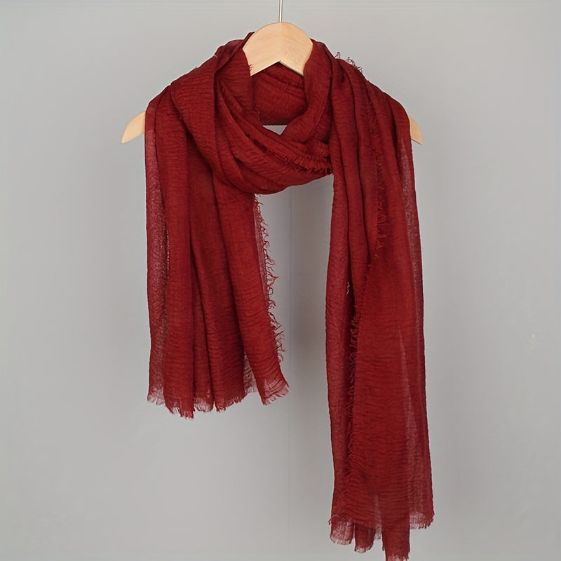 Women's Solid Color Frayed Edge Casual Hijab Scarf Crinkle Turban Headwrap