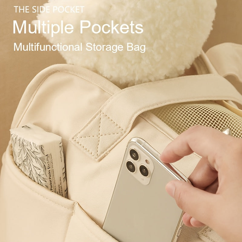 Portable Pet Travel Bag for Small Dogs and Cats Lightweight Breathable Polyester Beige with Checkered Interior