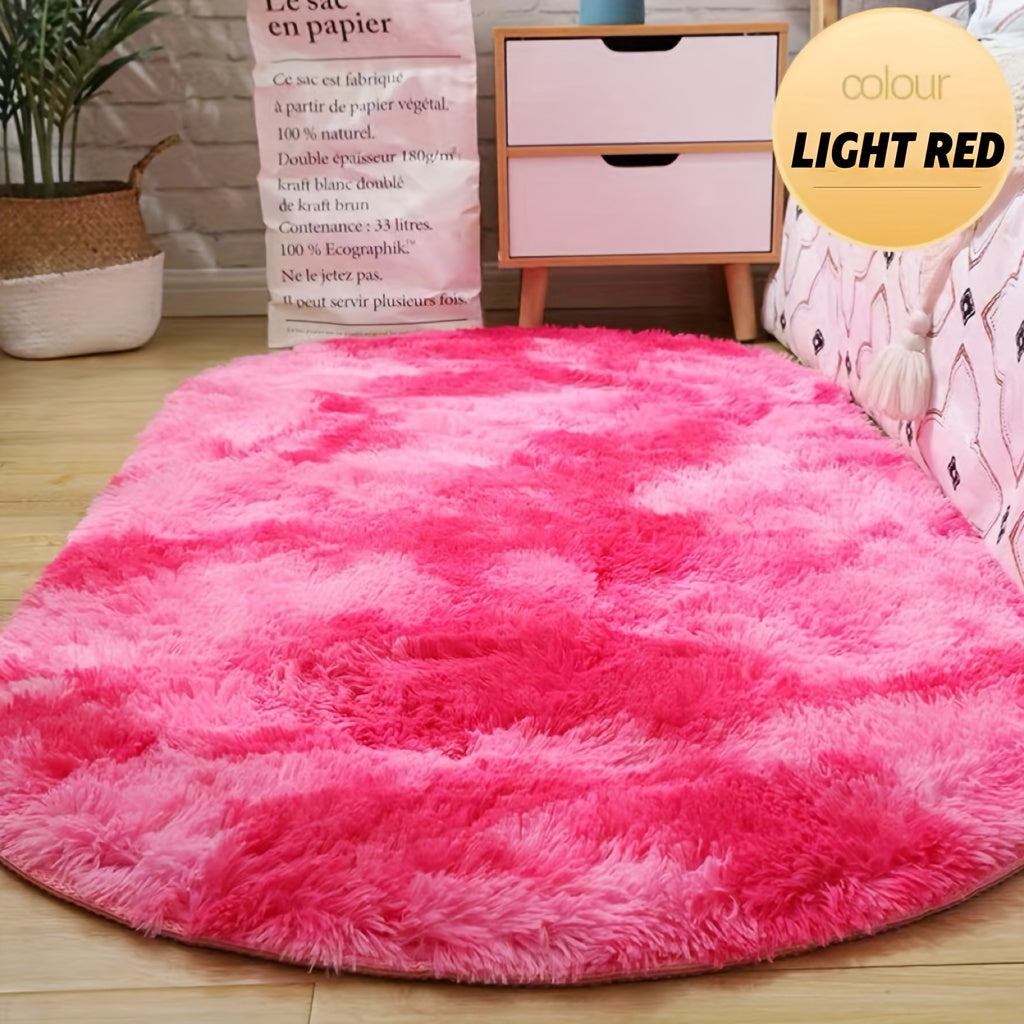 Oval Plush Area Rug for Bedroom and Living Room, Machine Washable