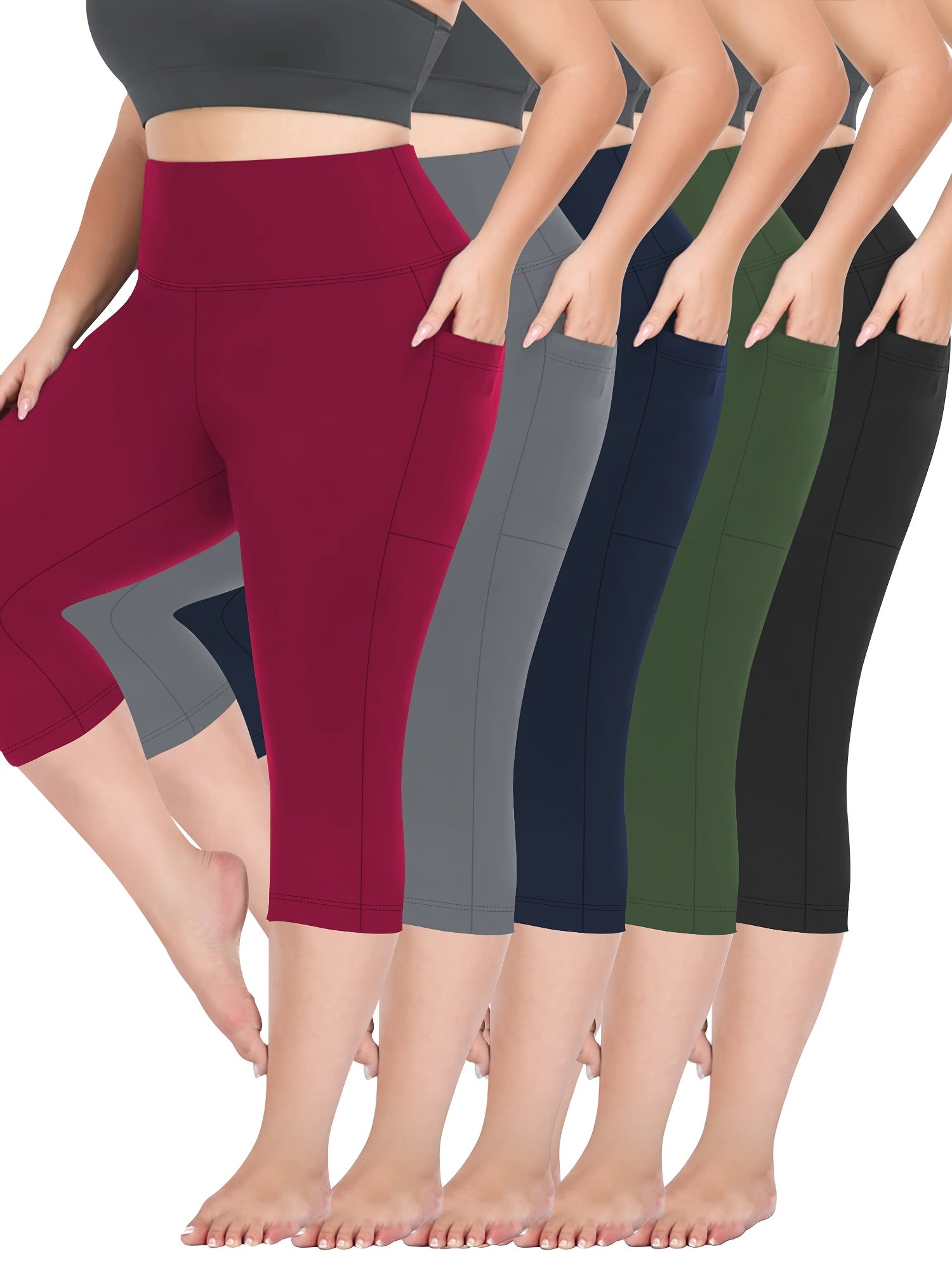 Plus Size High Waist Pocket 7-Compartment Pants for Spring and Summer