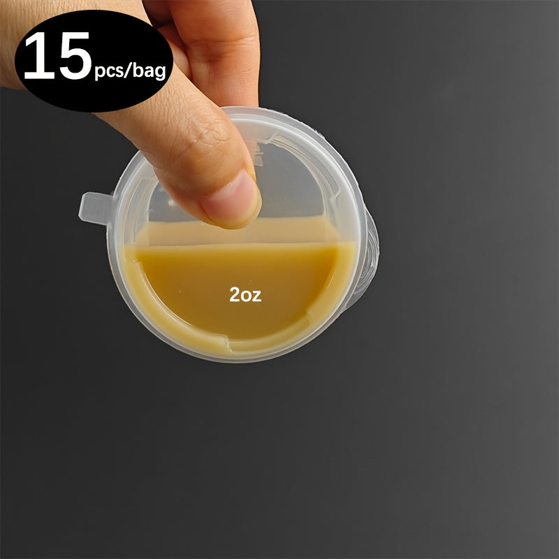 15 ta qopqog'li, 2 oz, BPA-siz, bir martalik plastmassa stakanlar to'plami, souslar, salatlar va bayramlar uchun