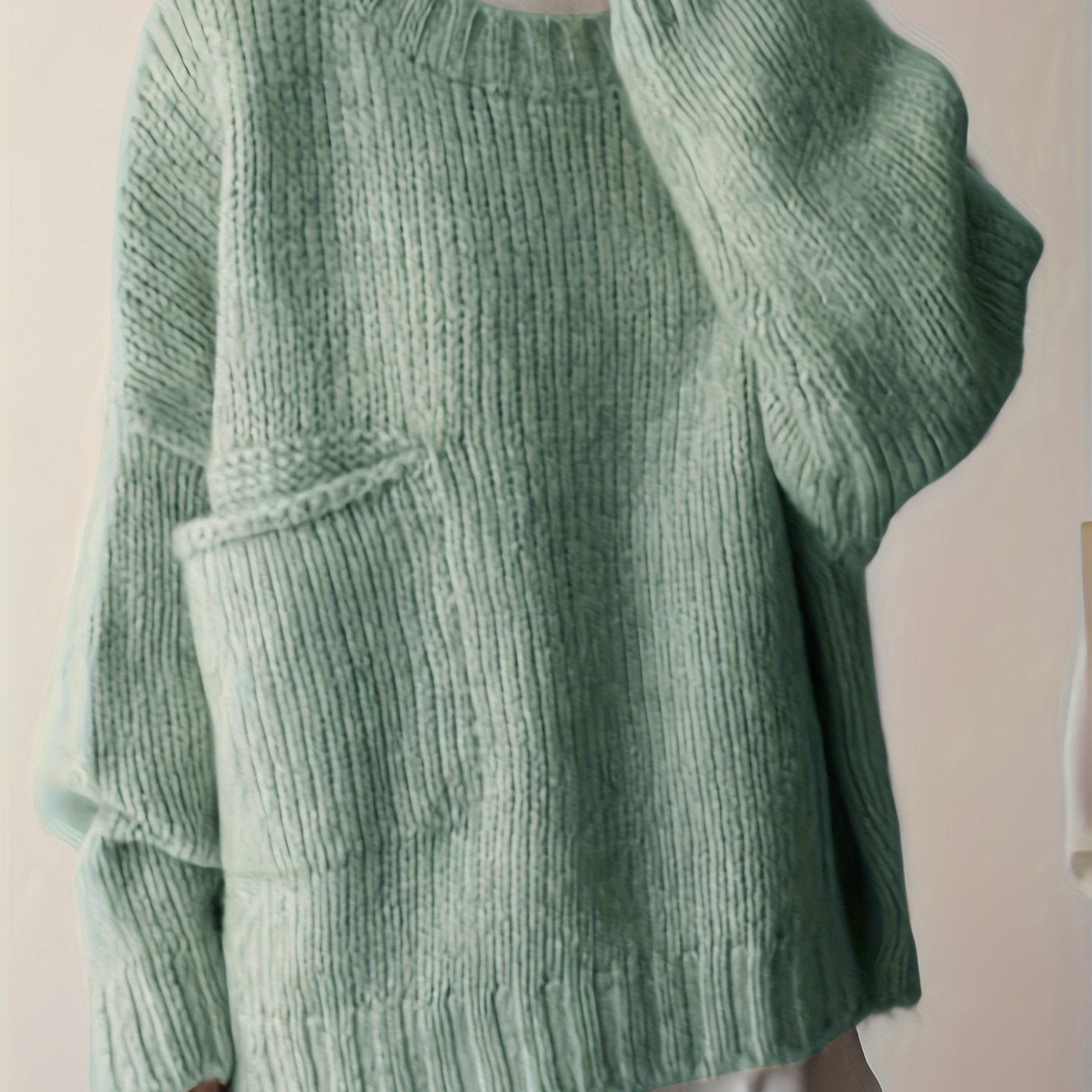 Plus Size Women's Solid Long Sleeve Crew Neck Sweater Fall Winter Casual