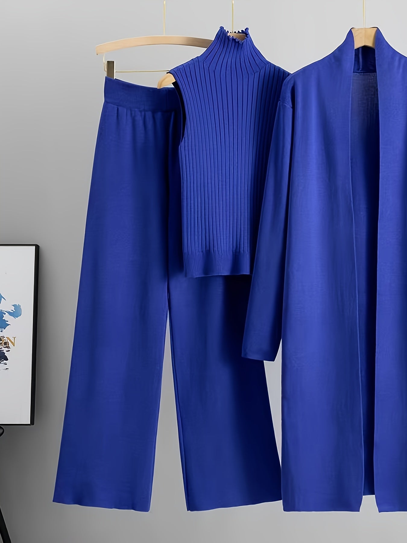 Women's Knit Set with Wide-Leg Pants Cardigan and Turtleneck Fall Winter 2024