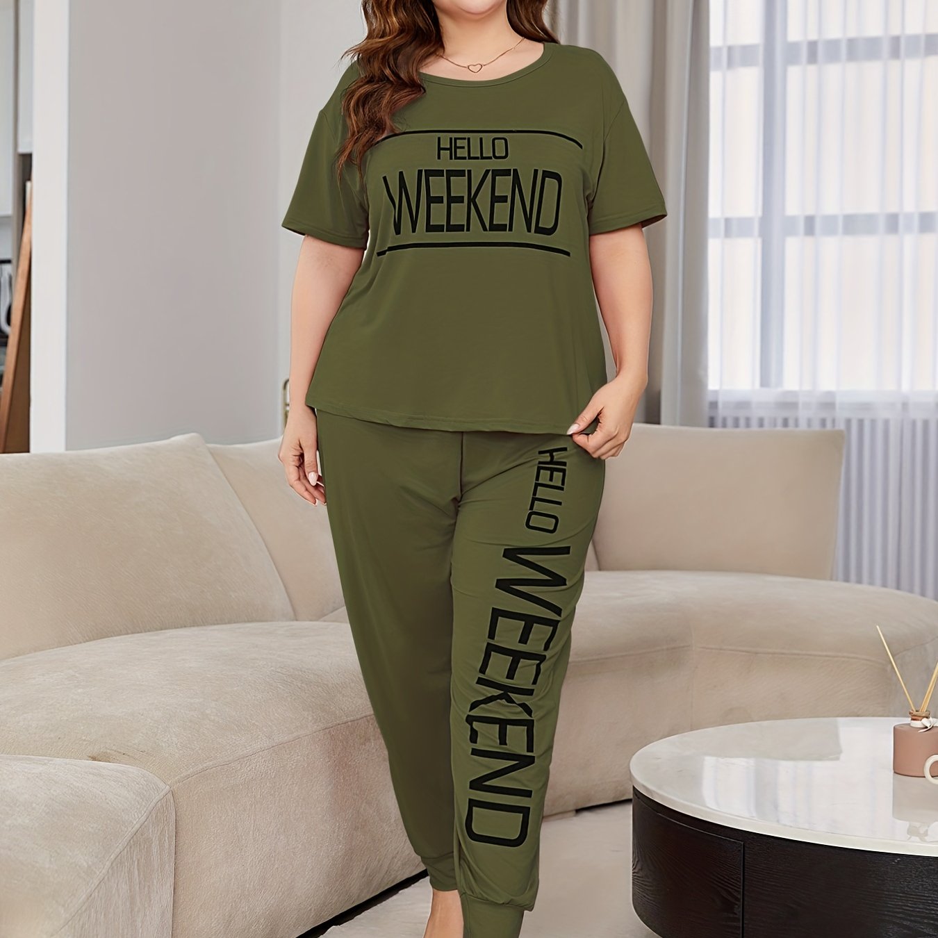 Women's Plus Size Short Sleeve Pajama Set Cotton Cute Cartoon Homewear