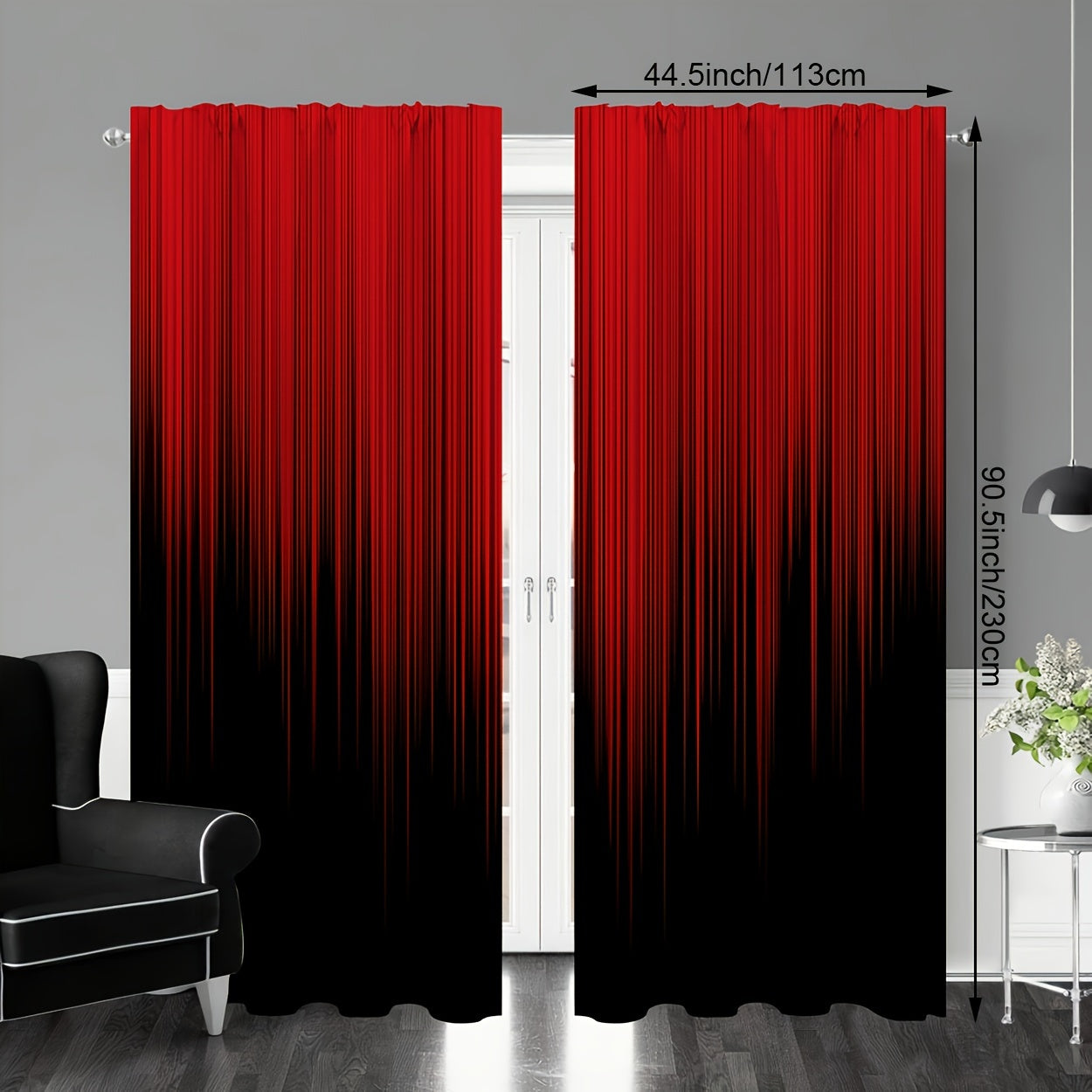 Set of 2 Red Black Gradient Stripe Polyester Curtains for Bedroom Living Room Office Kitchen Window Treatment