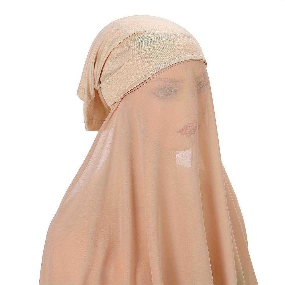 Solid Color Chiffon Instant Hijab Hooded Headscarf Set for Ramadan