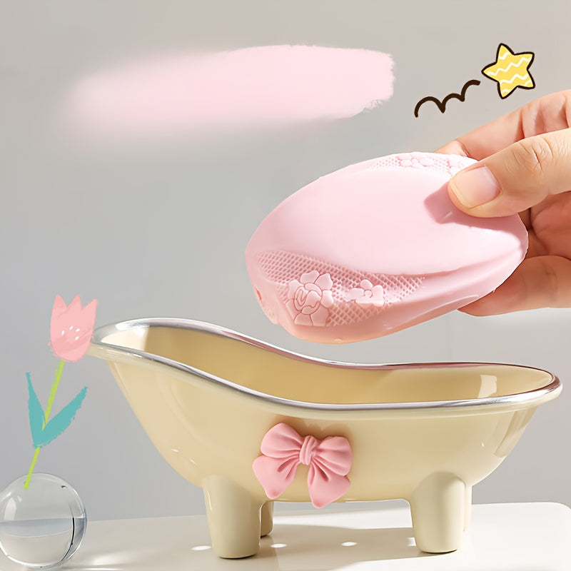 Cute Bathtub Soap Dish Holder, Ceramic Bathroom Accessories for Soap Storage