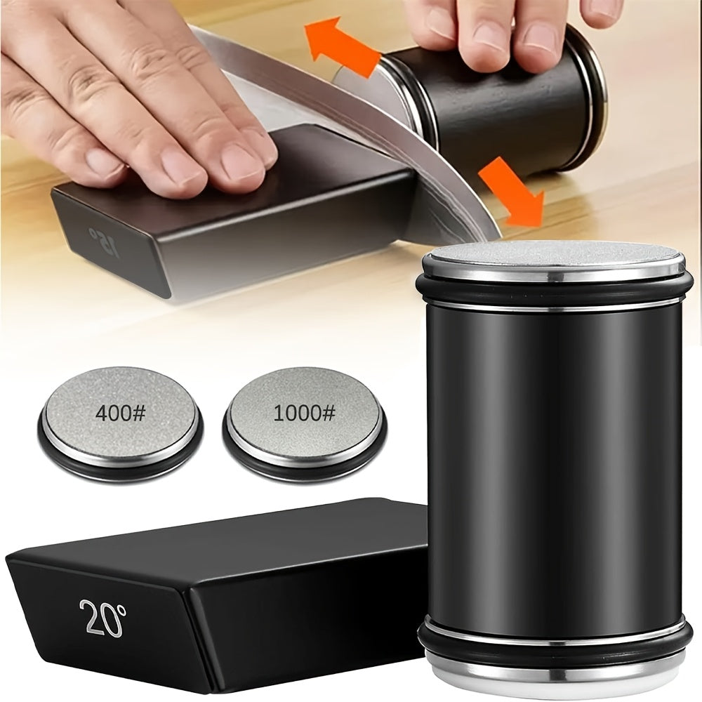 Magnetic Knife Sharpener Kit for Straight Edge Blades with Dual Angle Aluminum Base Includes 400 and 1000 Grit Stones