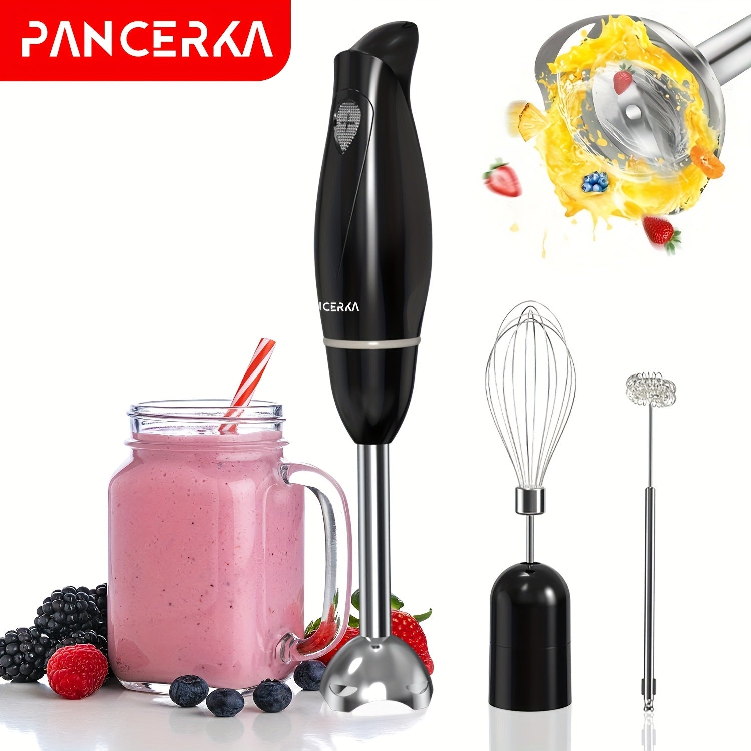 100W Hand Blender Set with Copper Motor Stainless Steel Blades Whisk Frother for Soups Smoothies
