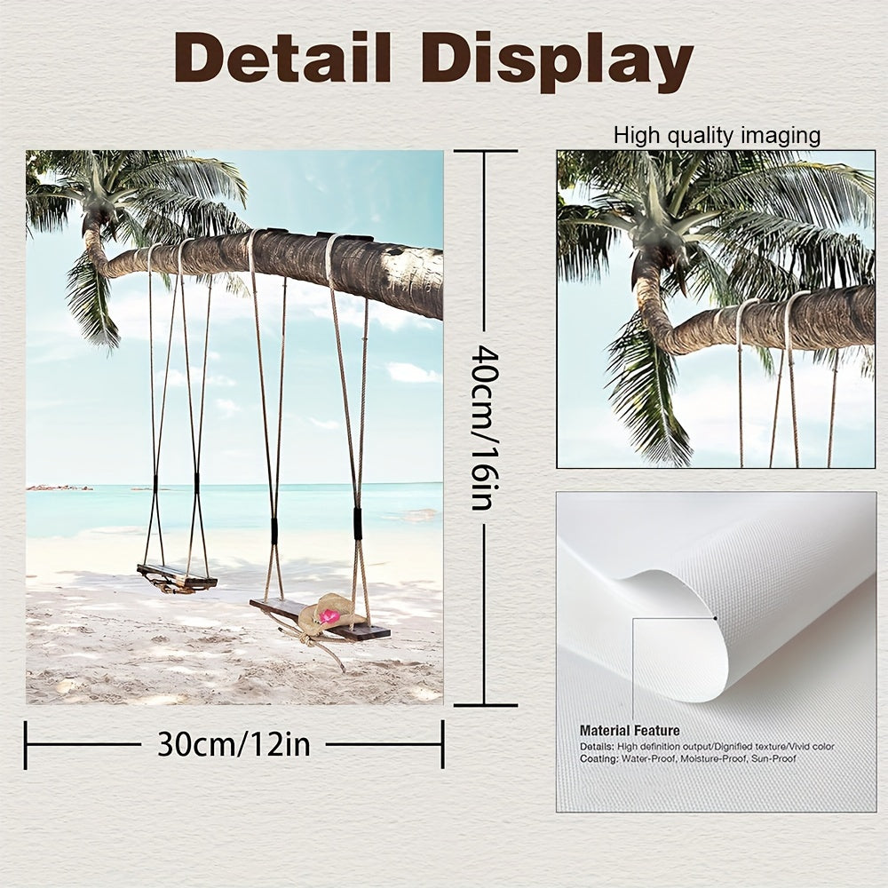 Beach Coast Canvas Wall Art Seaside Palm Tree Ocean Swing Blue Sky Sea View