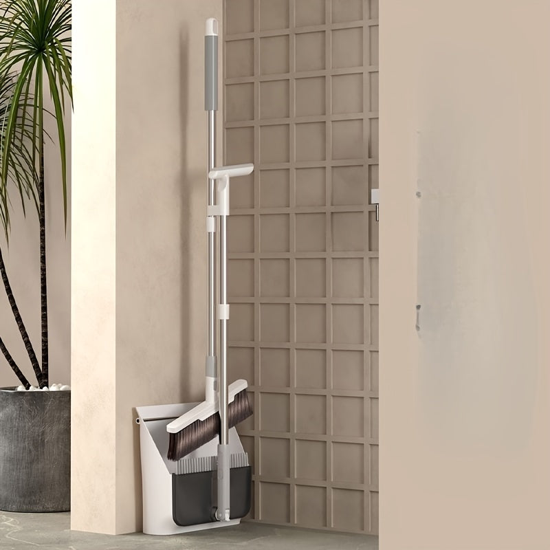 Multi-Surface Push Broom and Dustpan Set with Self-Cleaning Teeth