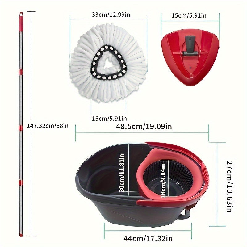 Spin Mop Set with 360° Rotating Bucket and Microfiber Pads for Easy Cleaning