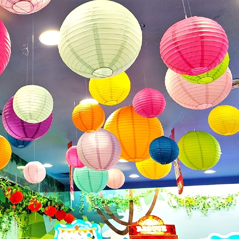 Set of Hanging Paper Lanterns in Various Colors for Party Decorations and Events